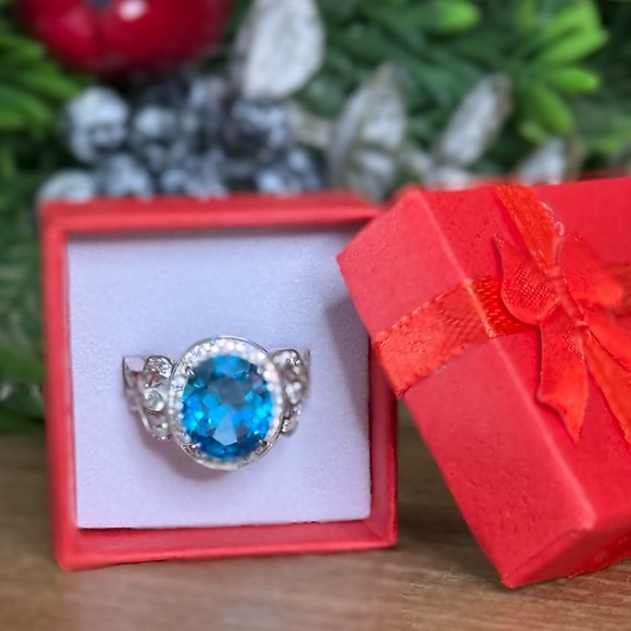 Large Sterling Silver Blue Topaz Ring Luxury gift box included NWT 275.00 - Picture 3 of 8